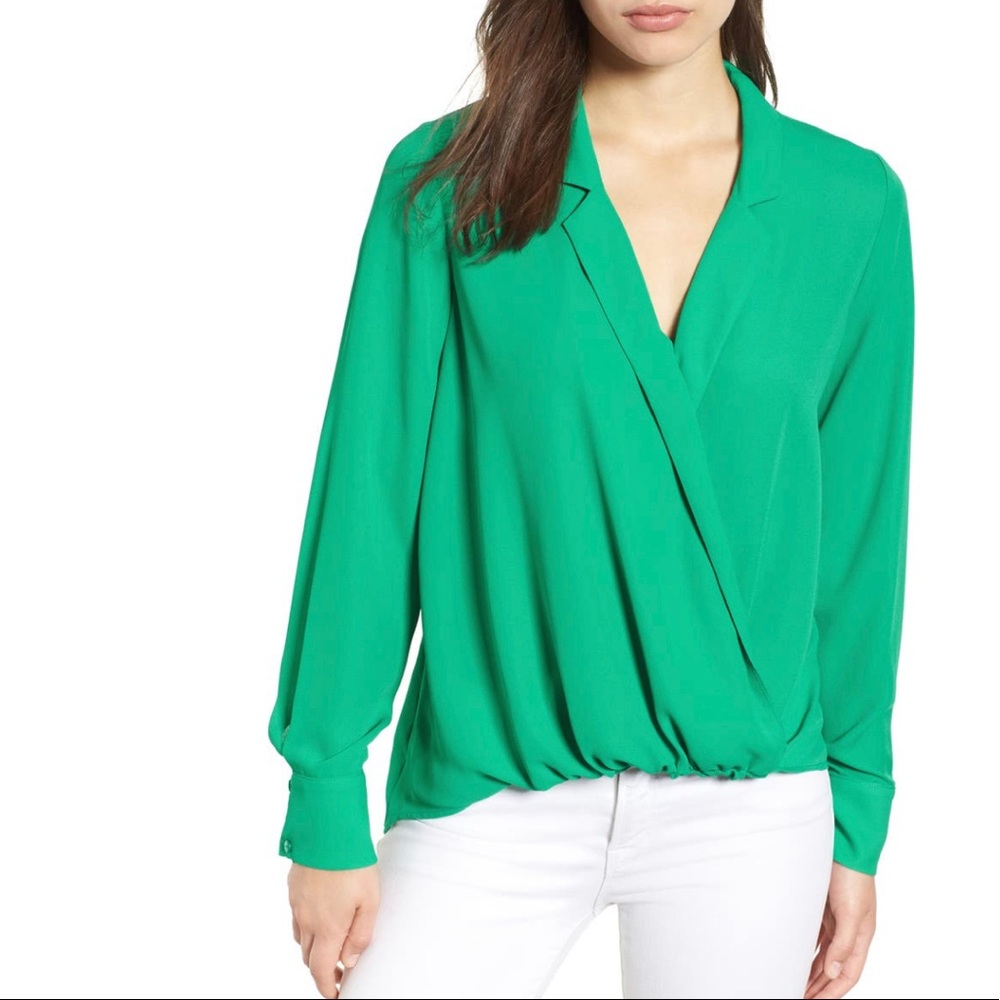 Green Flowy High-Low Blouse